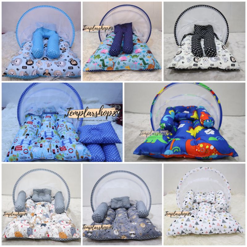 Kasur Kelambu Bayi Set Bantal Guling PREMIUM / bed Lipat Kelambu Bayi