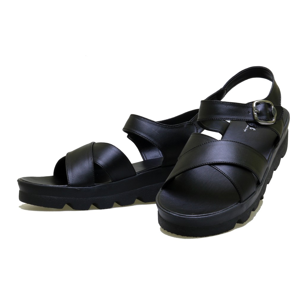 Sandal Casual Wanita Glamor Jet Black BM-05 Sendal Wedges Pesta Elegan