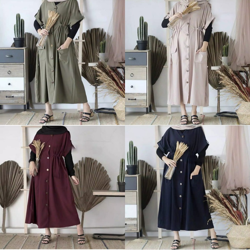 Bisa COD GESTA MIDI DRESS – Dress Kekinian Fashion Wanita Ootd Gamis Pakaian wanita