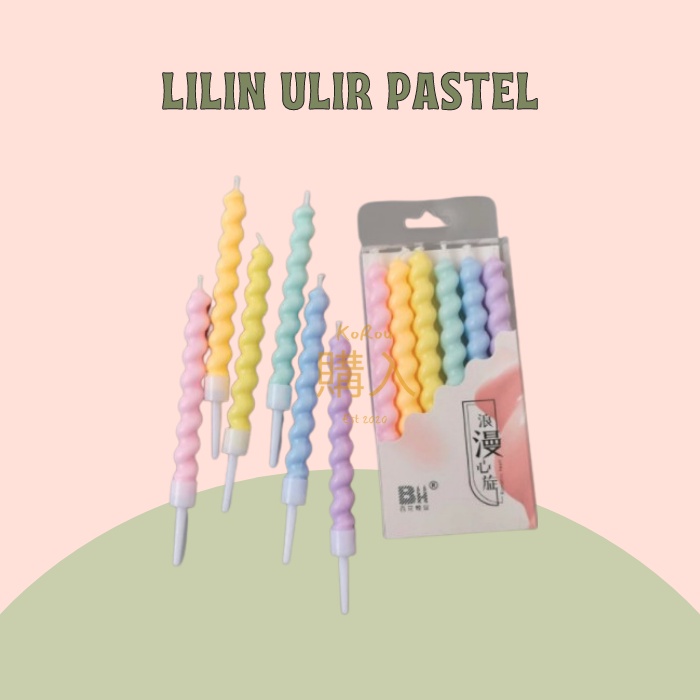 Lilin ulang tahun ulir pastel aesthetic ins Korea