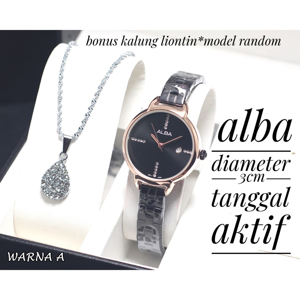 JAM TANGAN WANITA ALBA RANTAI RANTAI BODY BULAT TANGGAL AKTIF FREE KALUNG