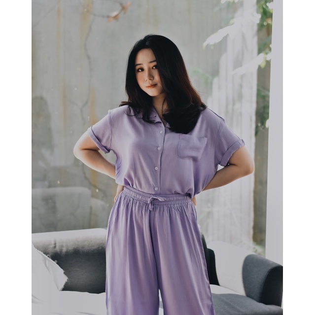 Claire Homewear Set | Rayon Crinkle Comfy Set-Lilac