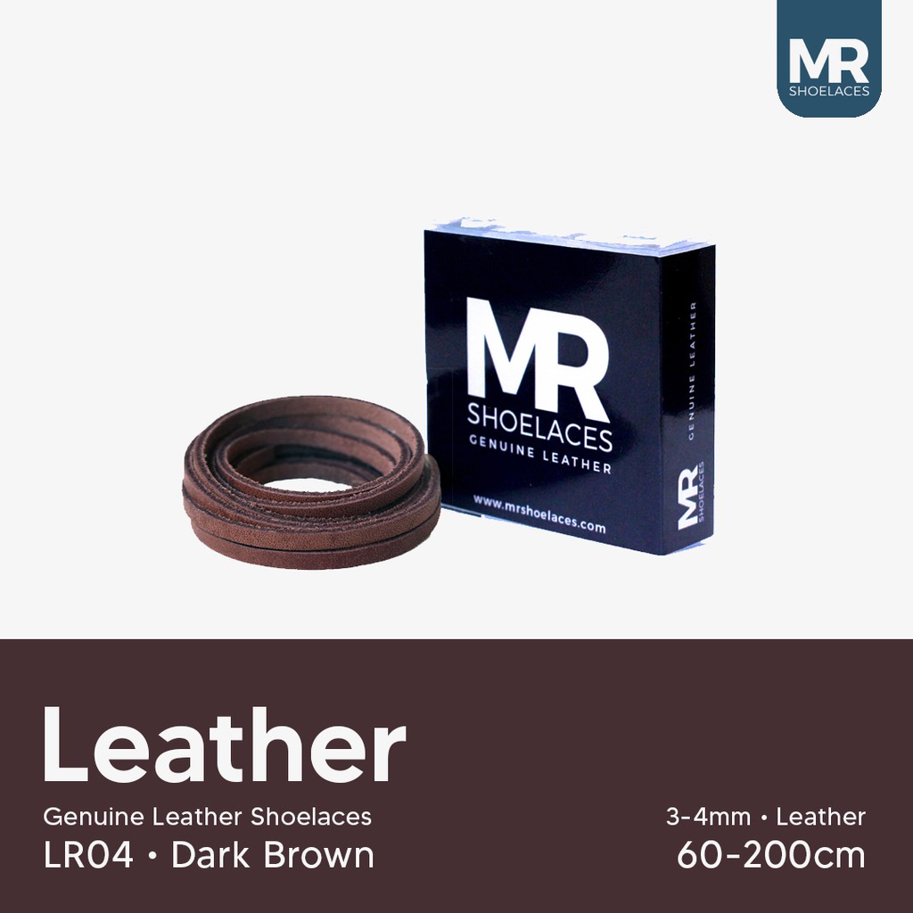 MR Shoelaces LR04 Dark Brown (Coklat Tua) - Tali Sepatu Kulit 60cm 80cm 100cm 120cm 150cm 200cm - Premium Shoelace