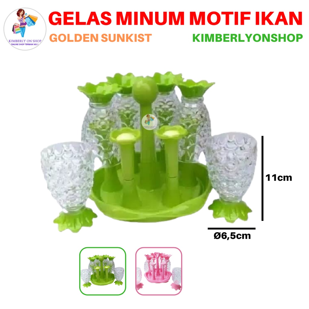 GELAS NANAS SET ISI 6 PCS + TATAKAN / GELAS IKAN 6 PCS