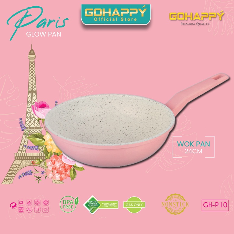 MIZUKI PENGGORENGAN WOK Pan Paris GHP10 PINK Panci kuali Glow pan Gohappy Paling murah