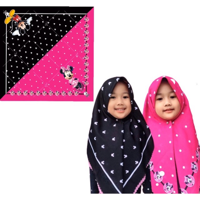 VOAL PRINTING MOTIF MICKEY MINIE 2 TONE (PINK HITAM)