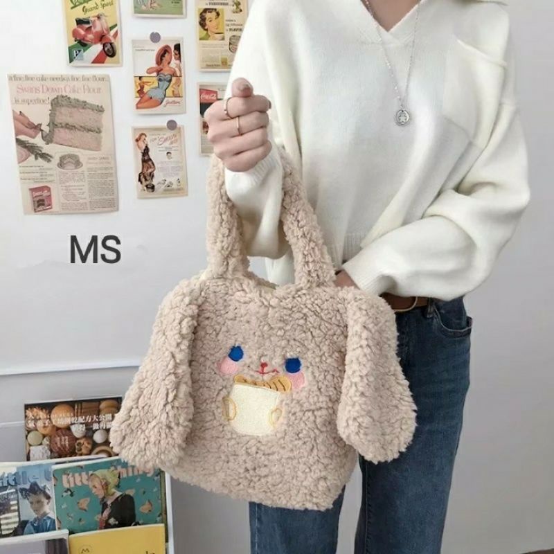 MS Totebag bulu Tas kuping kelinci imut lucu termurah