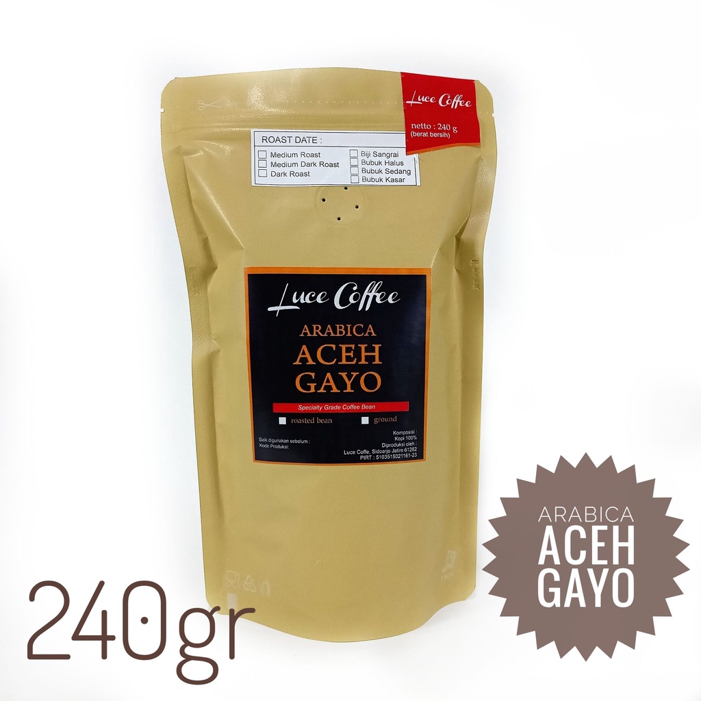 

Kopi Arabica Aceh Gayo Special 200gr - Biji atau bubuk - Luce coffee