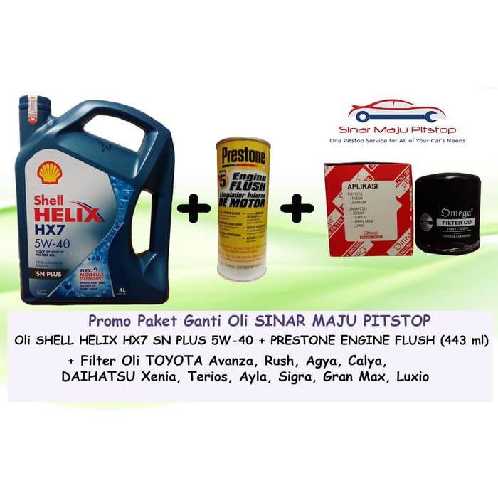 Paket Ganti Oli Mobil DAIHATSU AYLA SIGRA SIRION ROCKY - SHELL HELIX HX7 ORIGINAL + Filter Oli + Engine Flush