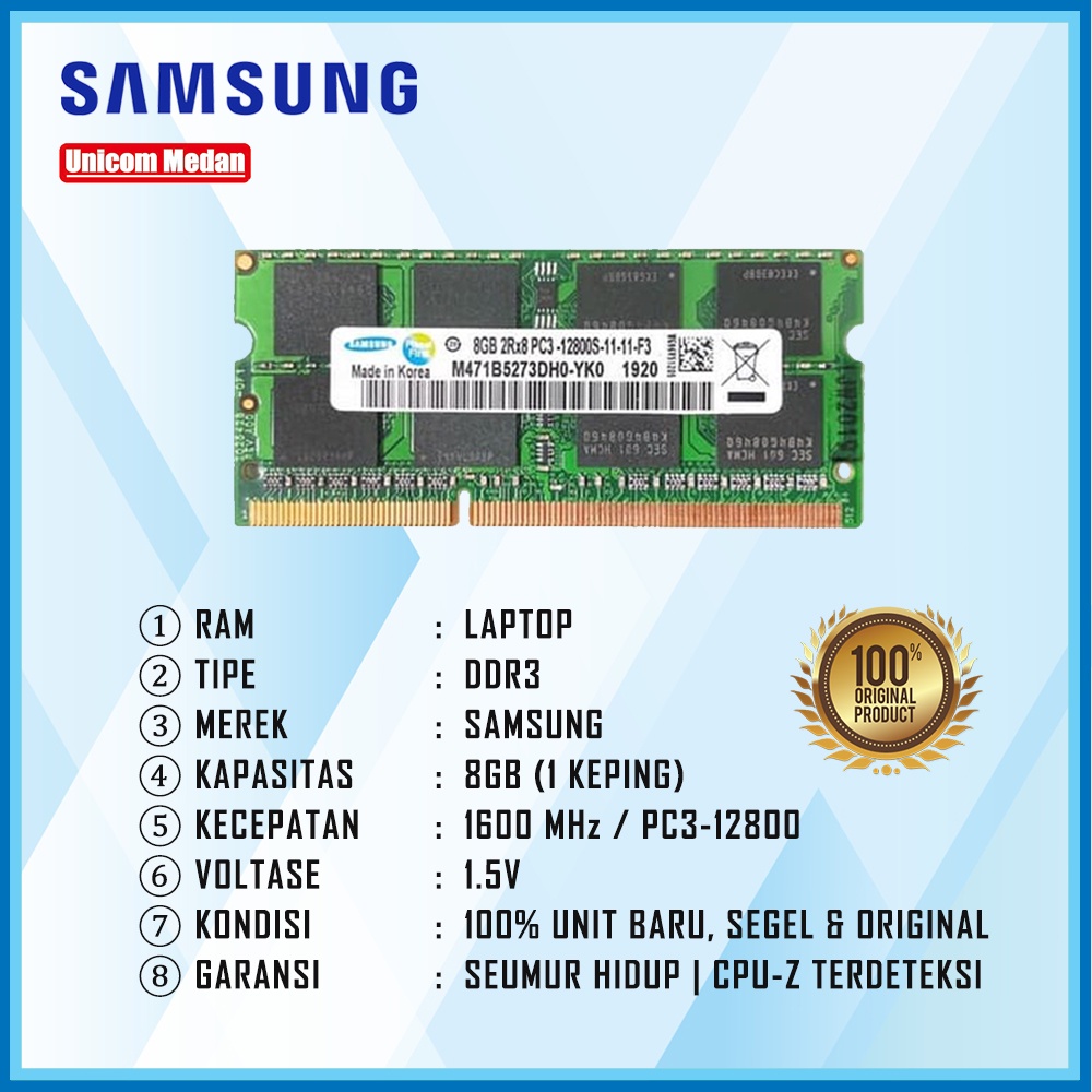 RAM LAPTOP DDR3 8GB 1600MHZ PC3-12800 SAMSUNG