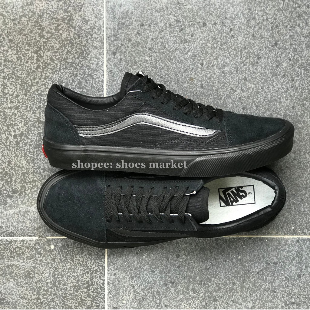 VANS OLDSKOOL ALL BLACK  FULL HITAM WAFFLE DT