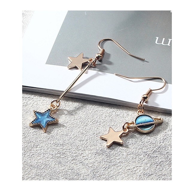 LRC Anting Gantung Fashion Blue Star Shape Pendant E52398