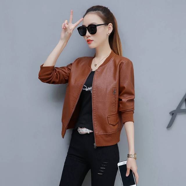 Jaket wanita kulit semi pu sintetis kirim gugur