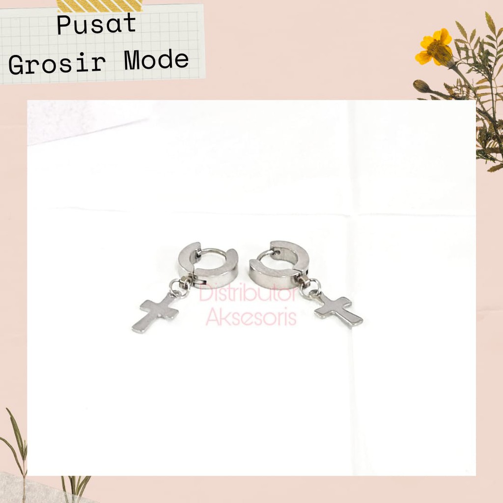 Anting Salib Titanium ANTI KARAT SELAMANYA PGM AT20