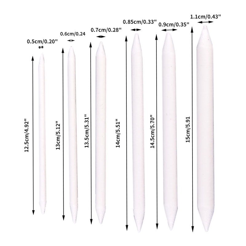 (LUCKID) 6pcs / set Stick Blending Smudge Stump Tortillon Warna Putih Untuk Sketsa / Gambar