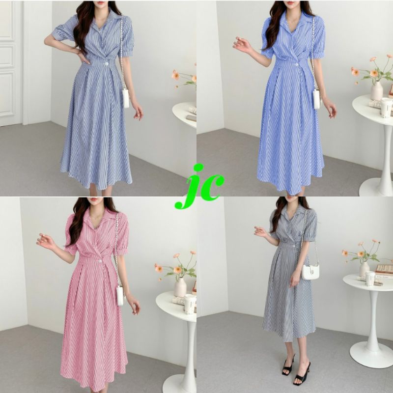 JCTK - Gani Stripe Dress / Dress Wanita Casual Korean Terbaru / Dress Wanita Stripe