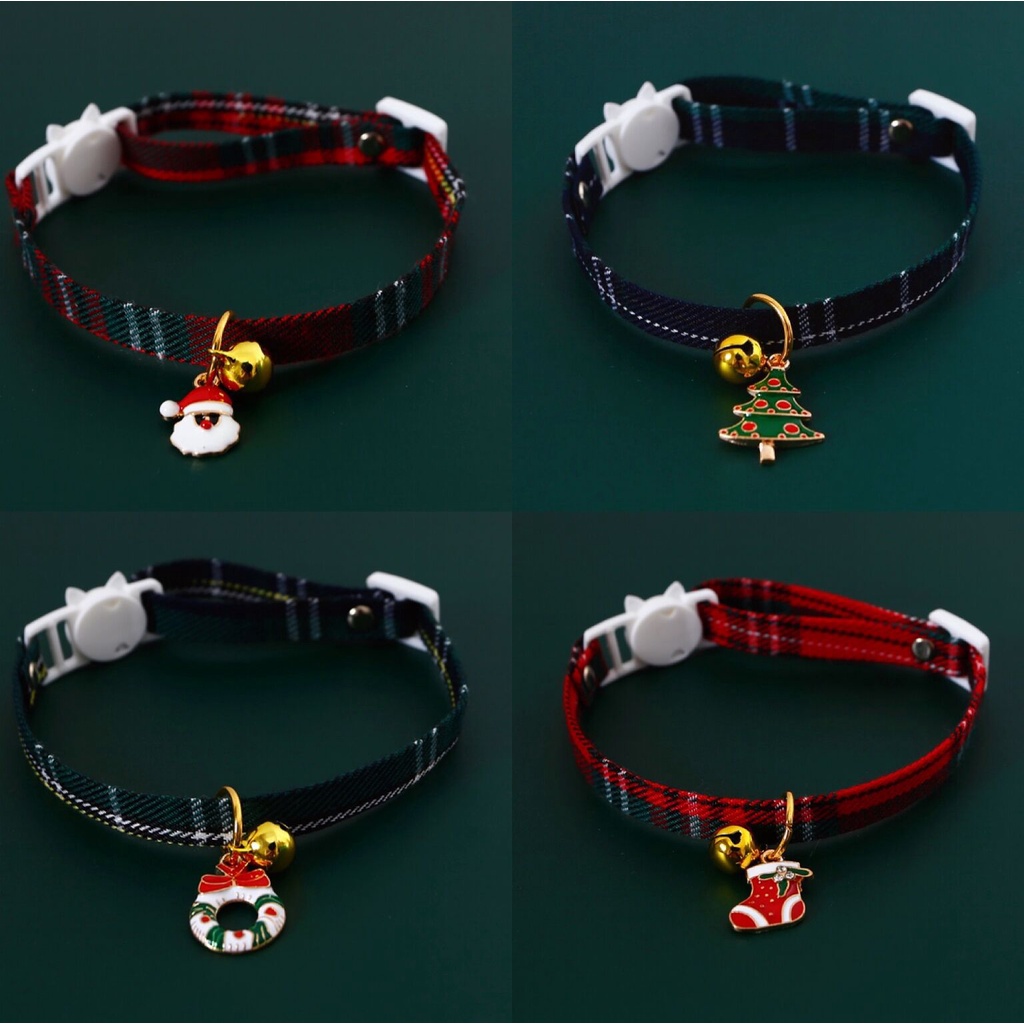 Kalung Leher Anjing / Kucing Peliharaan adjustable Dengan Gesper Bentuk Pohon Natal