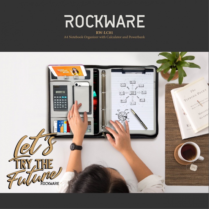 T27 ROCKWARE RW-LC01 - A4 Notebook Organizer with Calculator and Powerbank