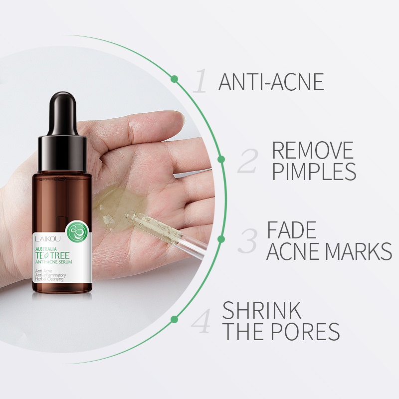 LAIKOU Tea Tree Serum Wajah Menghilangkan Jerawat Meringankan Bekas Jerawat Mengencangkan 17ml