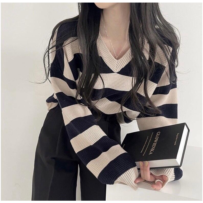 ZETTA KNITE SWEATER | SWEATER RAJUT WANITA KOREAN/ SWEATER RAJUT STRIP WANITA KOREAN