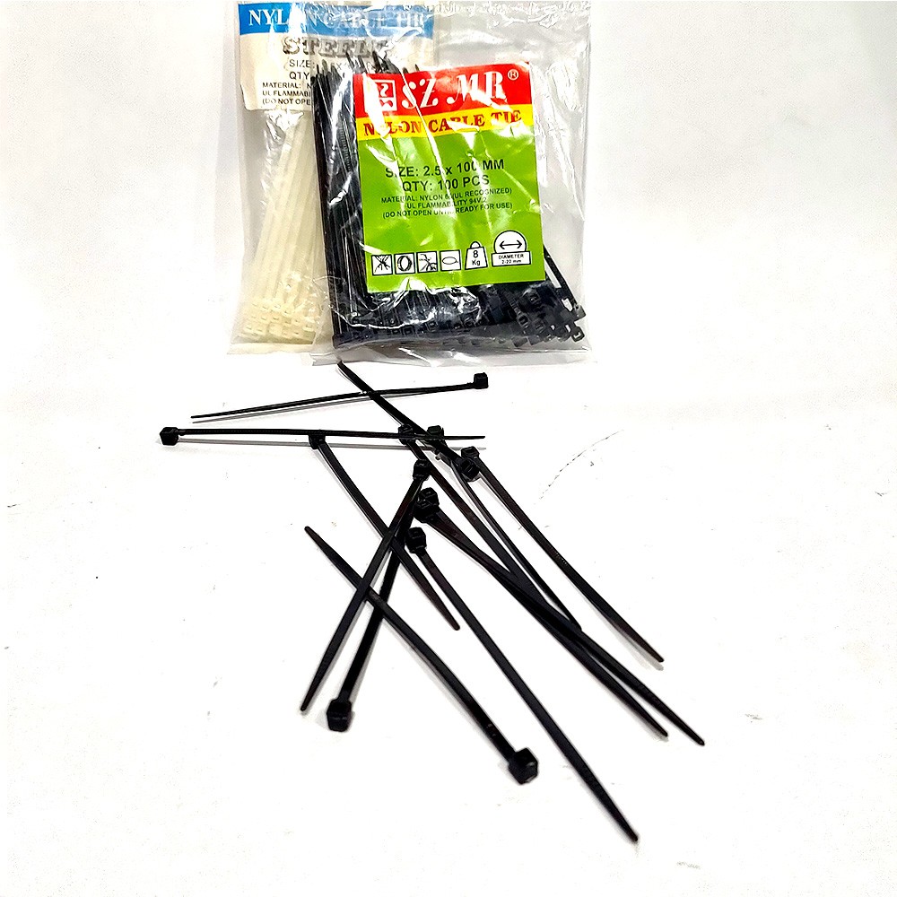 KABEL TIS 2.5 MM x 10 CM CABLE TIES PUTIH &amp; HITAM ISI 100 PCS