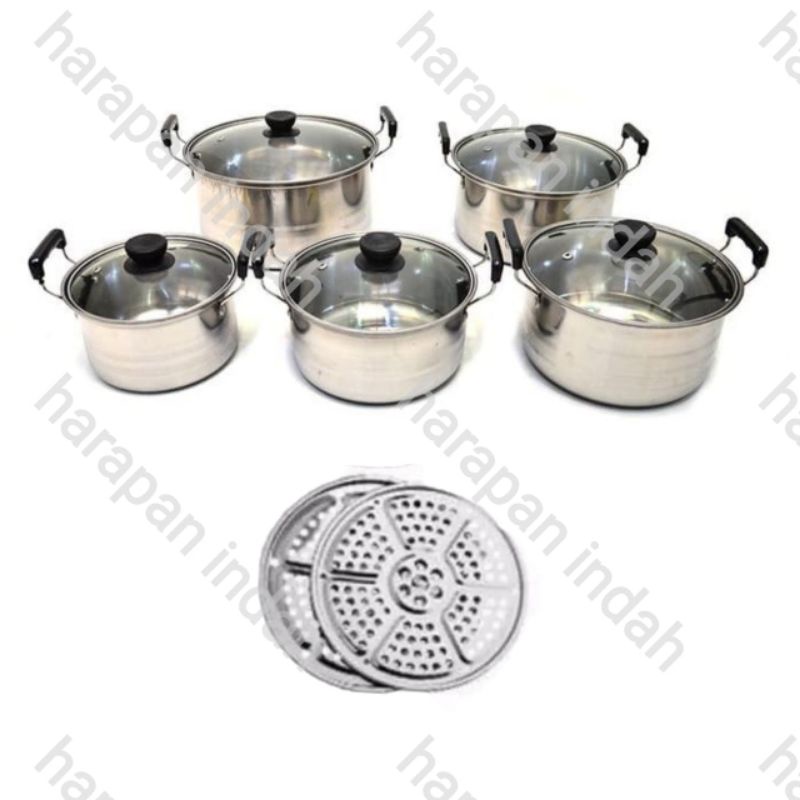 PANCI SET ISI 5 PCS STAINLESS tutup KACA +STEAMER KUKUSAN 2pcs