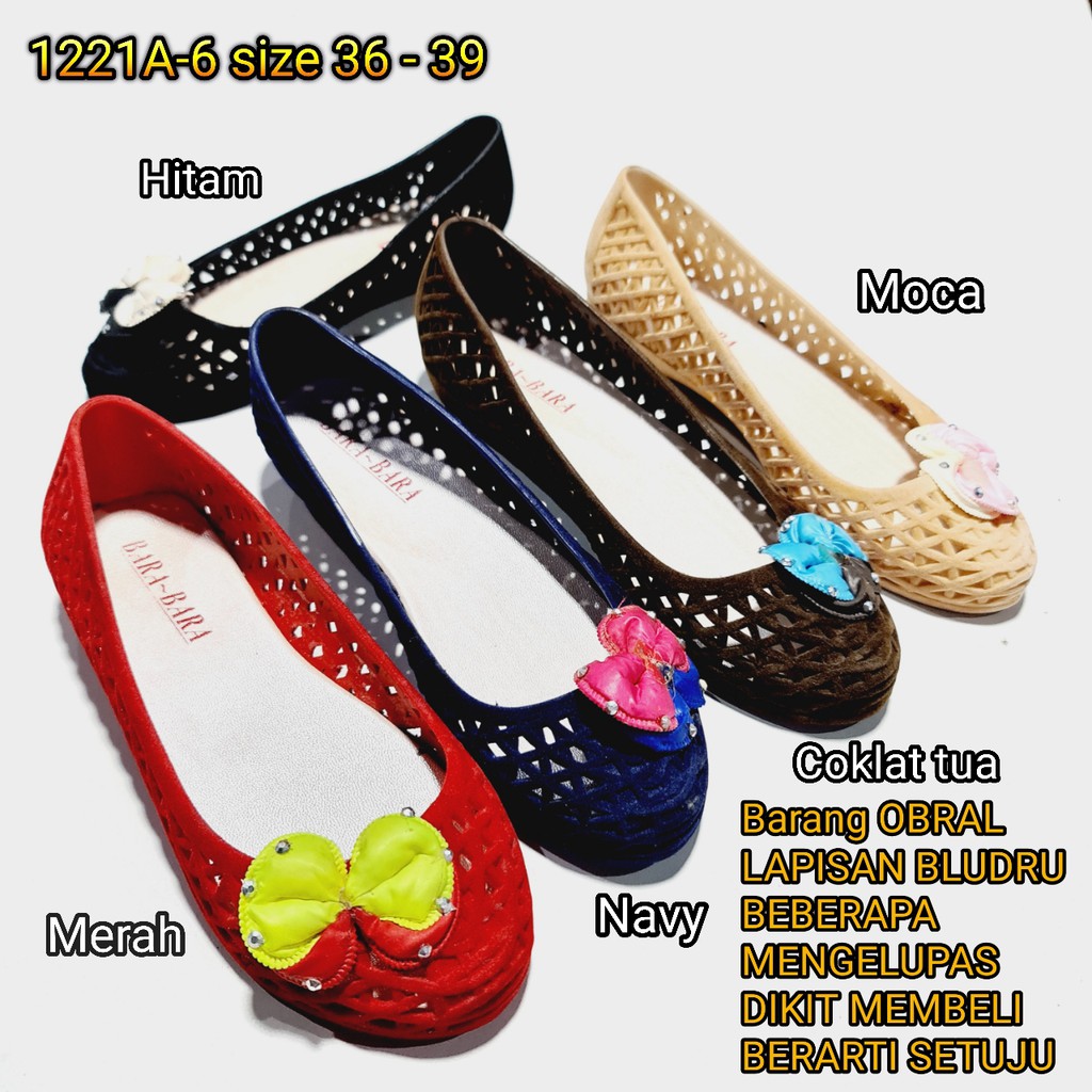 Jelly shoes bara bara sepatu wanita bludru import flatshoes barabara cewek 1221A-6