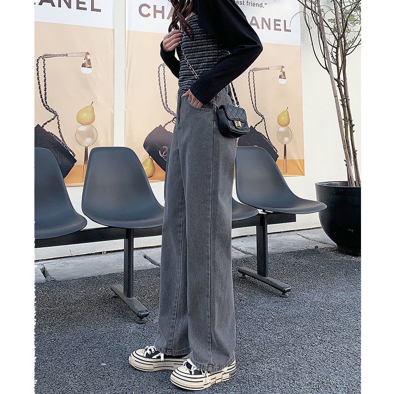 Red wanita high waist strappy jeans women s summer new design niche smoke grey loose straight wide leg mopping pants