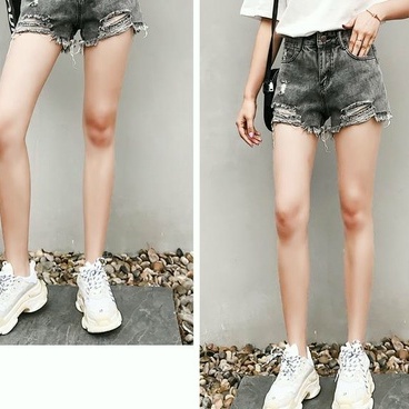 Celana pendek sobek wanita hot pants cewek jeans jumbo 3xl  ripped jeans highwaist pants dewasa seksi shortpants kekinian 2023