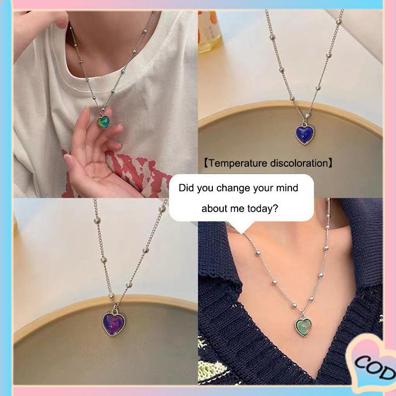 COD❤️ Cinta Berubah Warna Hangat Desain Niche Wanita Manis Keren Fashion Kalung All-Match-A.one