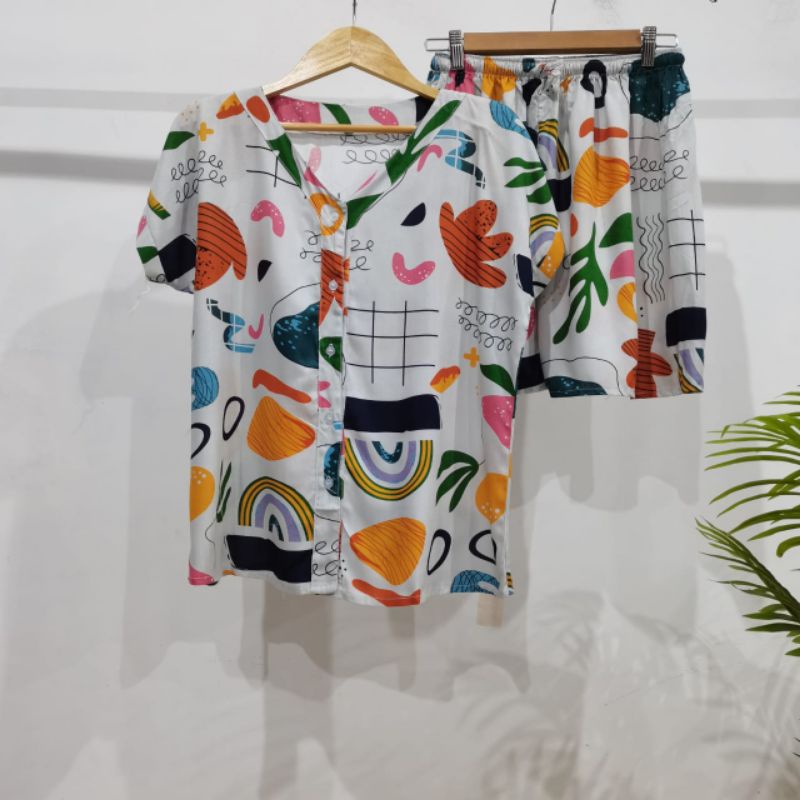 PIYAMA KANCING PENDEK HITS PIYAMA KANCING BUSUI | PIYAMA RAYON | HOMEWEAR-NK PD II