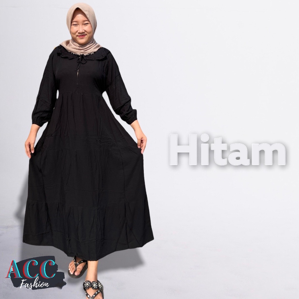 GAMIS CANDA POLOS PANJANG BAJU GAMIS MUSLIM DEWASA GAMIS LENGAN PANJANG KERUT RESLETING DEPAN BUSUI PINGGANG TALI