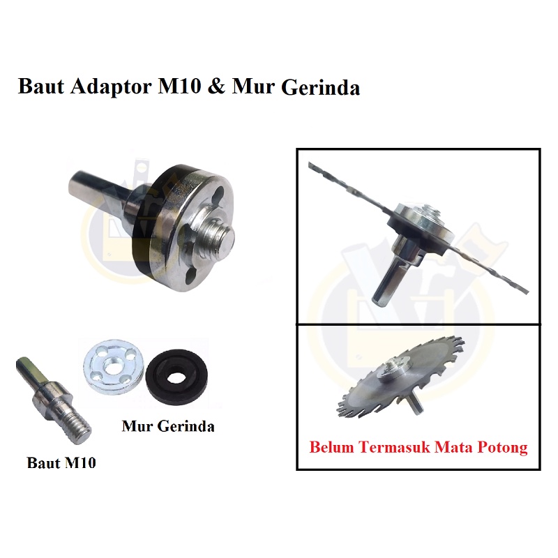 Baut Adaptor M10 Adapter Konektor Bor Drill Pad Poles Cutting + Mur Gerinda Bor Iner Outer Gerinda Bor