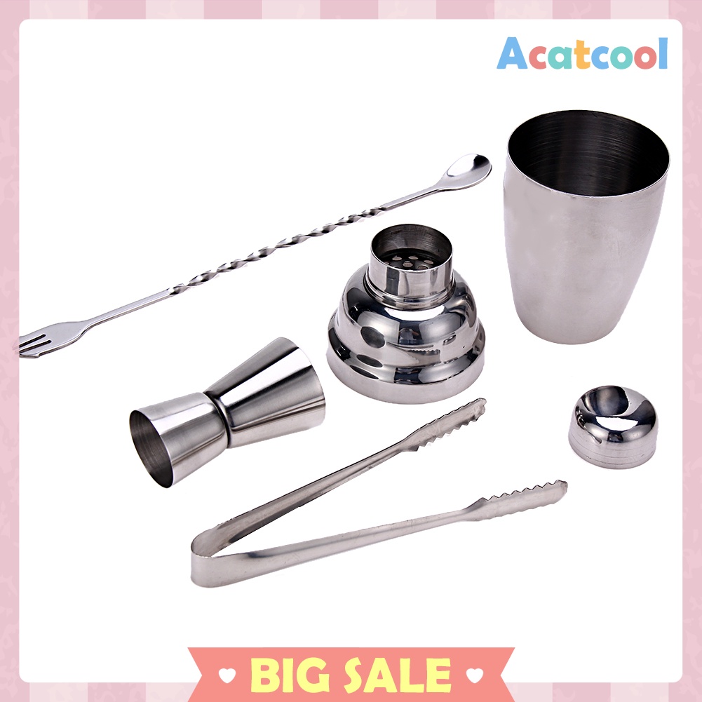 4Pcs Stainless Steel  250ml Cocktail Shaker Silver Wine Tools Jigger Kit