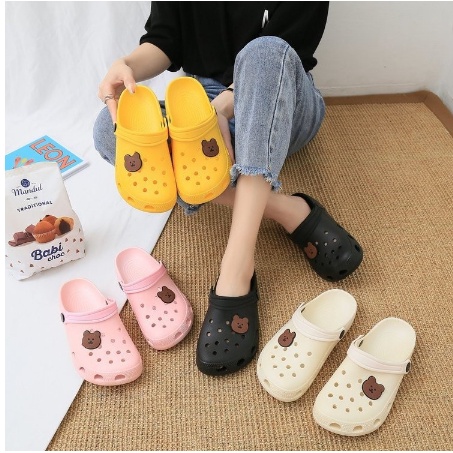 S987 (TANPA STIKER) Sandal Selop Motif Beruang Kecil / Sandal Slop Bear / Sandal Bear Mini / Sandal Fashion Wanita