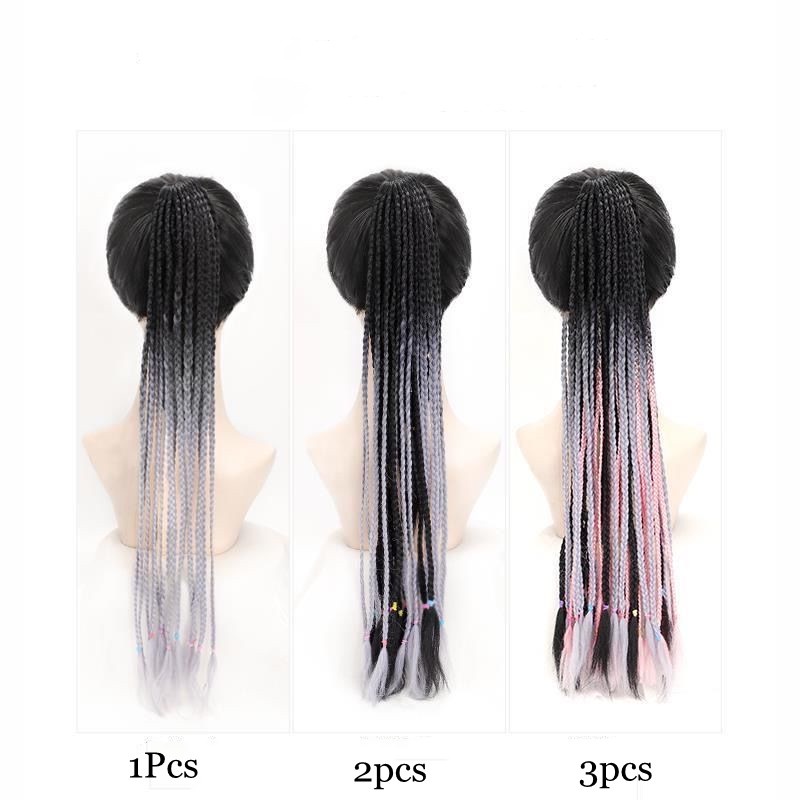 1pc Wig Rambut Ekstensi Model Kepang Panjang Warna Campur Gaya Hip Hop Y2K Untuk Wanita