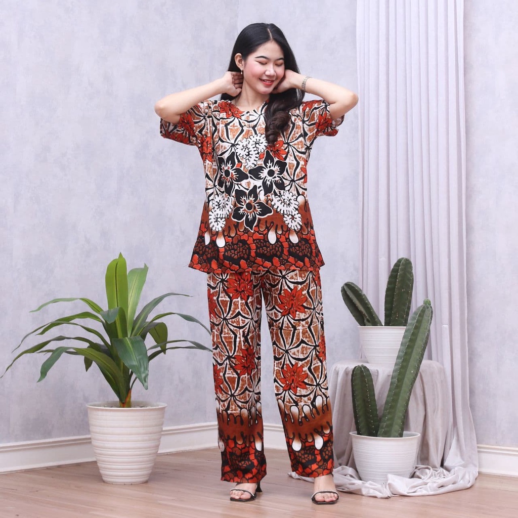 Batik Prass - Setelan Baju Tidur Busui Lengan Pendek - Piyama Batik Terbaru - Baju Santai-SUSAN KUNING