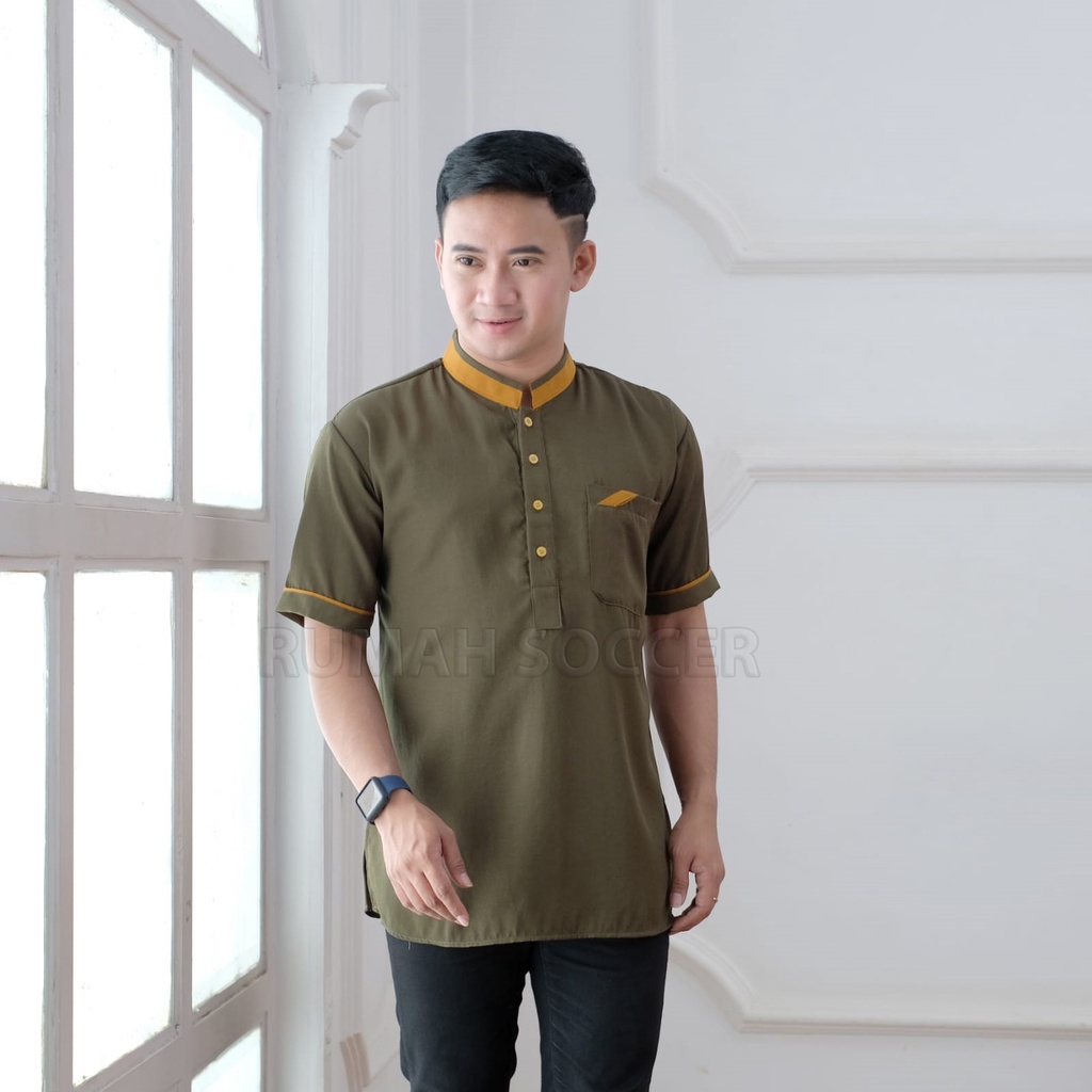 Baju Koko Pria Lengan Pendek Polos FATHAN Bahan Katun Toyobo Terbaru