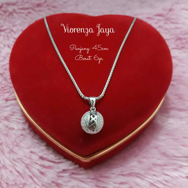 KALUNG LIONTIN BOLA PERAK 925 / PERHIASAN KALUNG SILVER LAPIS EMAS PUTIH / KALUNG WANITA / PERAK ASL