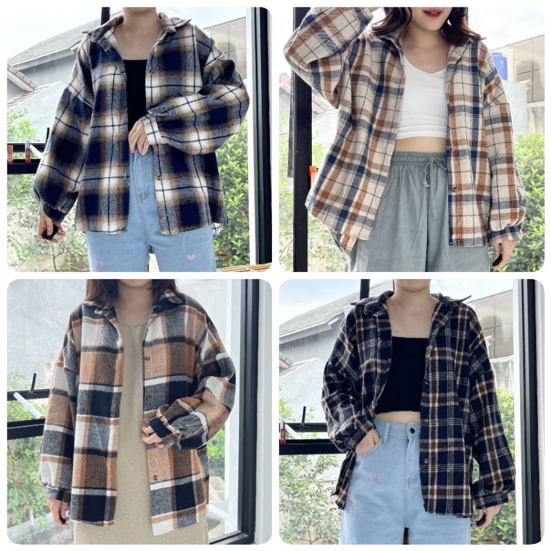 Kemeja tartan shirt flanel import tebal