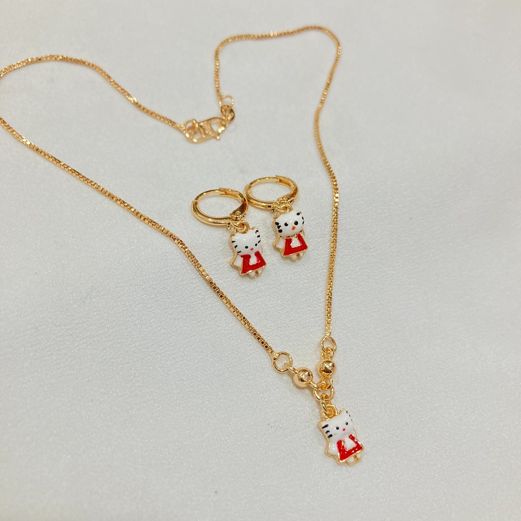 Set Perhiasan Anak Cat Lapis Emas Kalung Anting Gelang Cincin Aksesoris Fashion