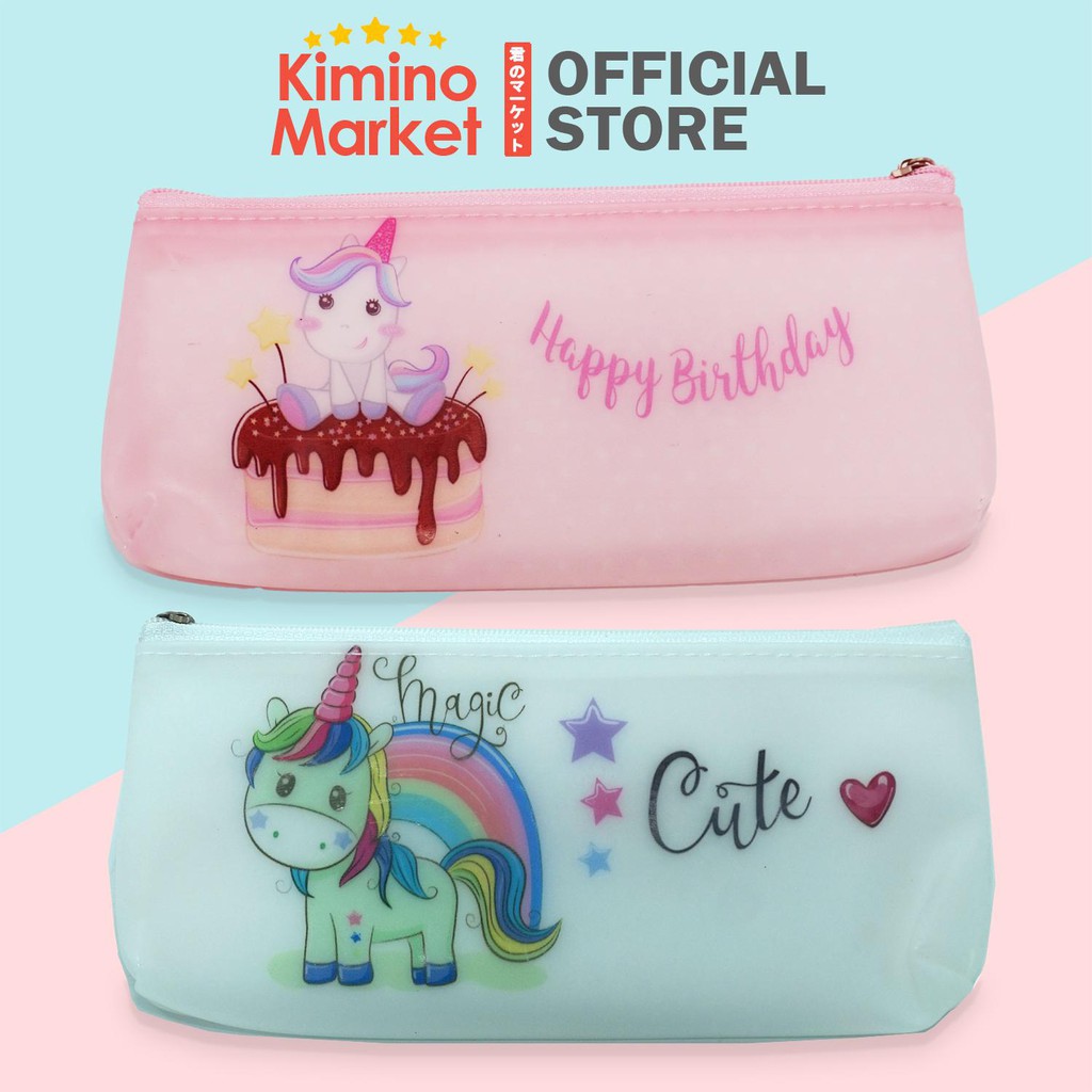 Tas Pensil Kertas Kantong Pulpen/Kantung File Unicorn dan Karakter Lain Pink Biru