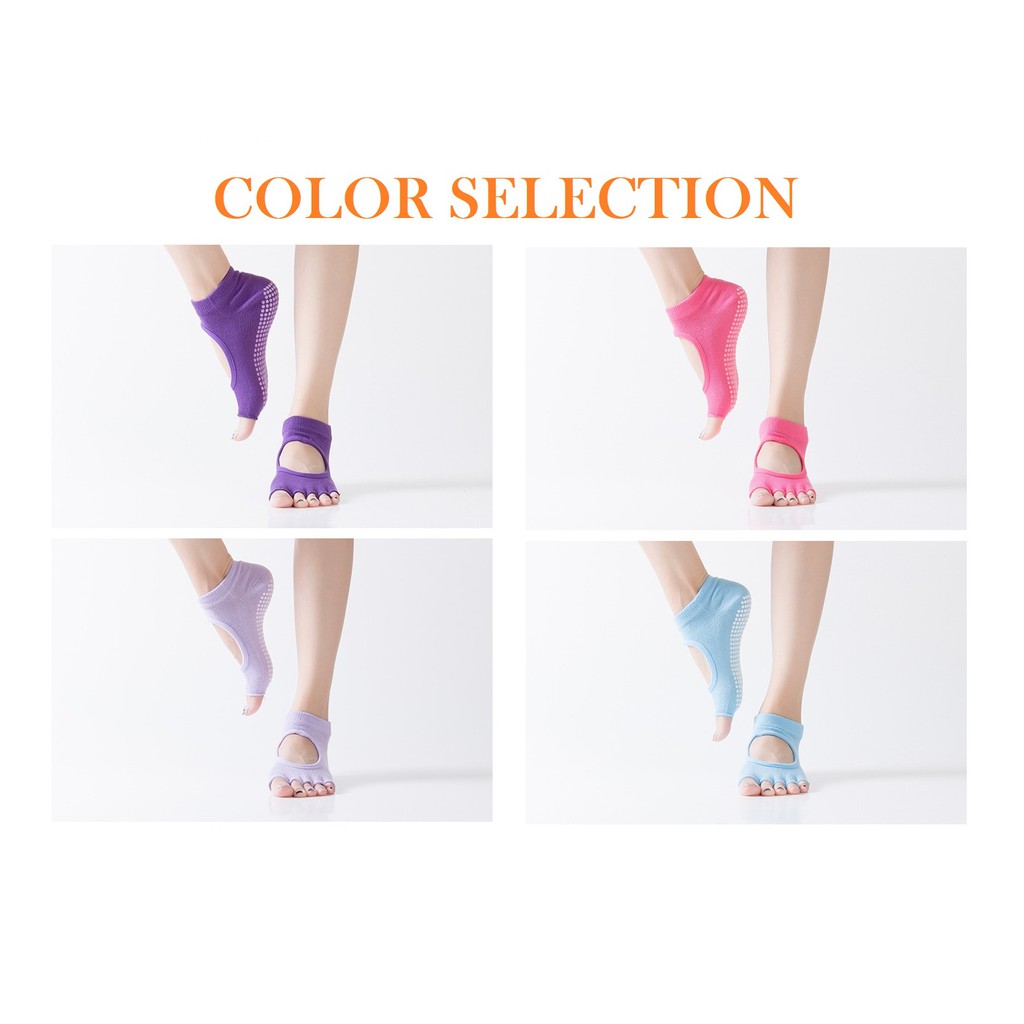 Ennwen KK001 Open Finger Kaos Kaki Yoga Pilates Antislip Socks Jari Terbuka-1