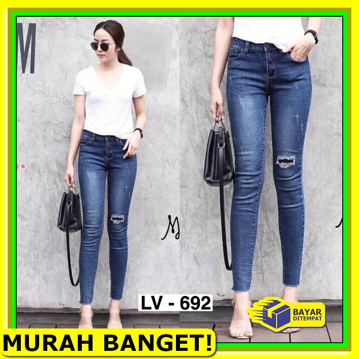 Rani Celana Jeans Wanita Kekinian Boyfriend Jeans Wanita Sobek Hi VY460 Fwr - Basic Jeans Style M4Ng