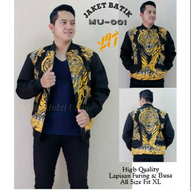 Ready Jaket Batik Bomber Motif Harimau Kuning