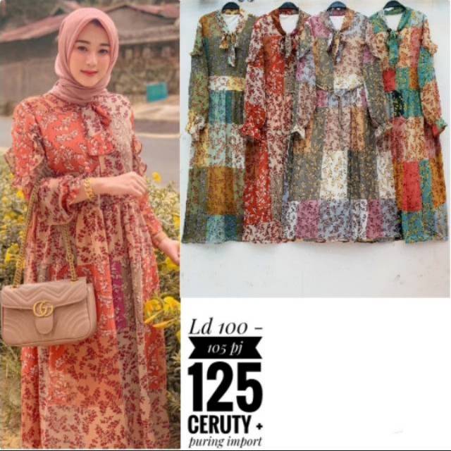 Tunik dress puzzle,sifon furing, bangkok impor