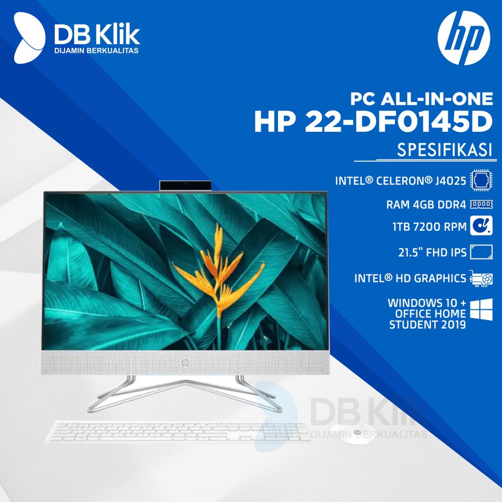 PC AIO HP 22-df0145d Celeron J4025 4GB 1TB Windows 10 + OHS 21.5 Inch