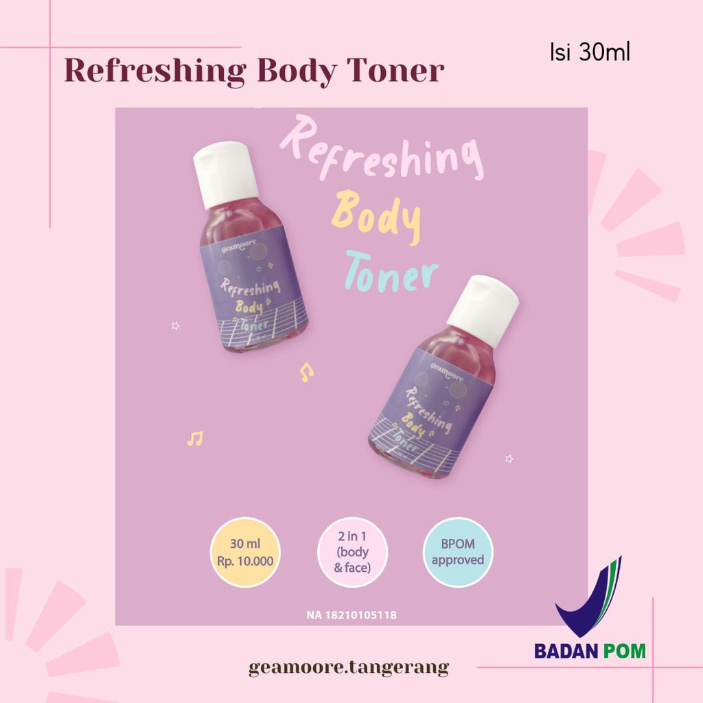 (BPOM) REFRESHING BODY TONER GEAMOORE (isi warna ungu botol 30ml)