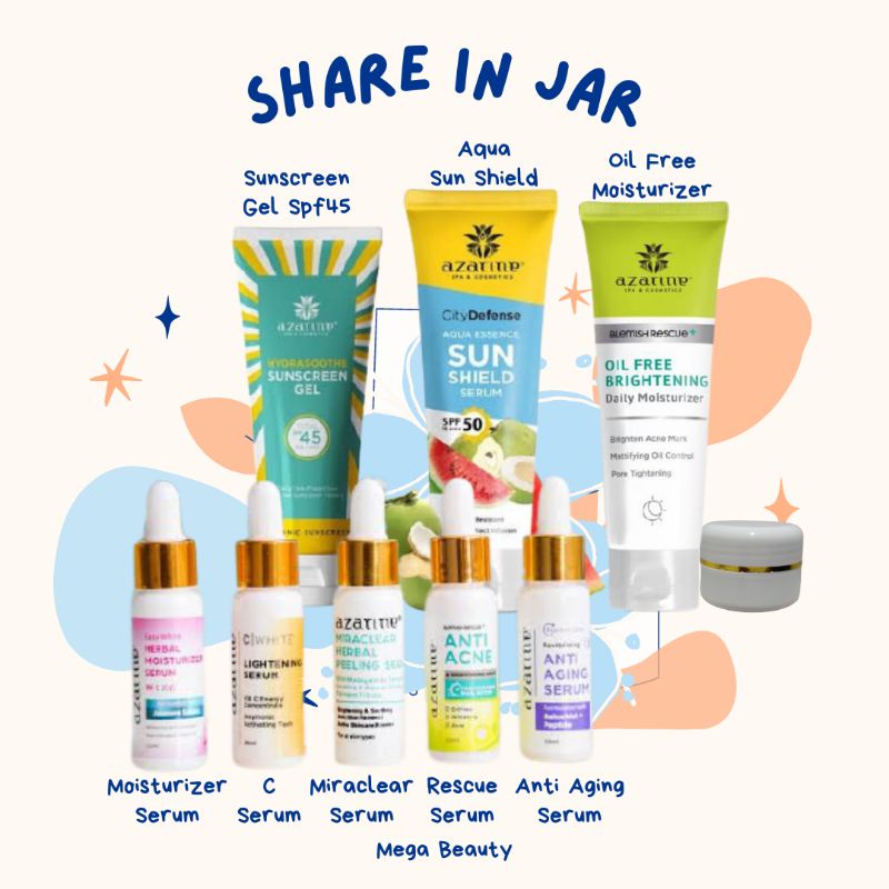 (Share in Jar) Azarine Hydrasoothe Hydramax Sunscreen Gel Mist  C Lighting Miracle Rescue Serum Aqua