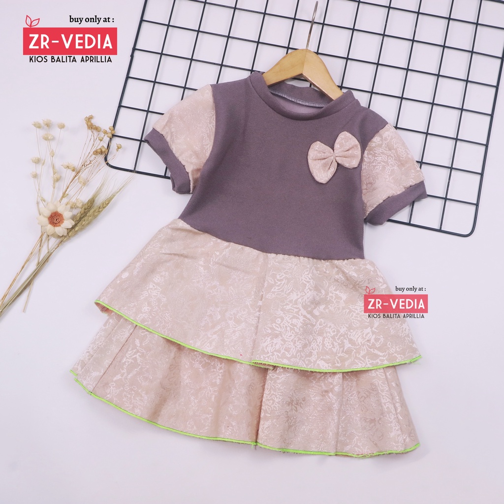 Dress Emma Lengan Size 3-4 Tahun / Dres Lengan Anak Perempuan Pita Baju Harian Pesta Fashion Kids